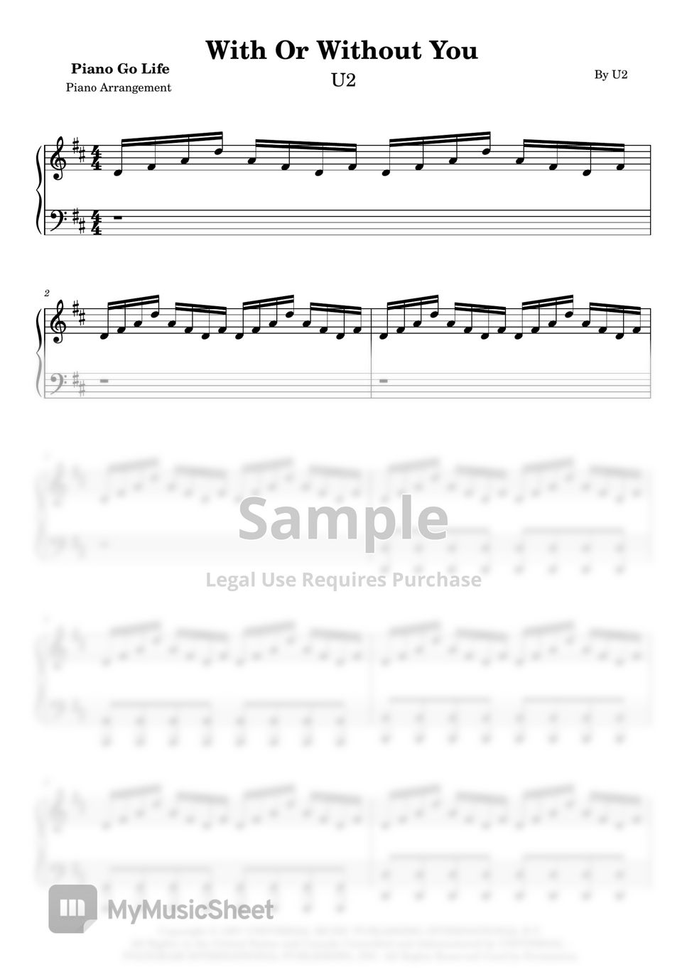 U2 - With Or Without You by Piano Go Life