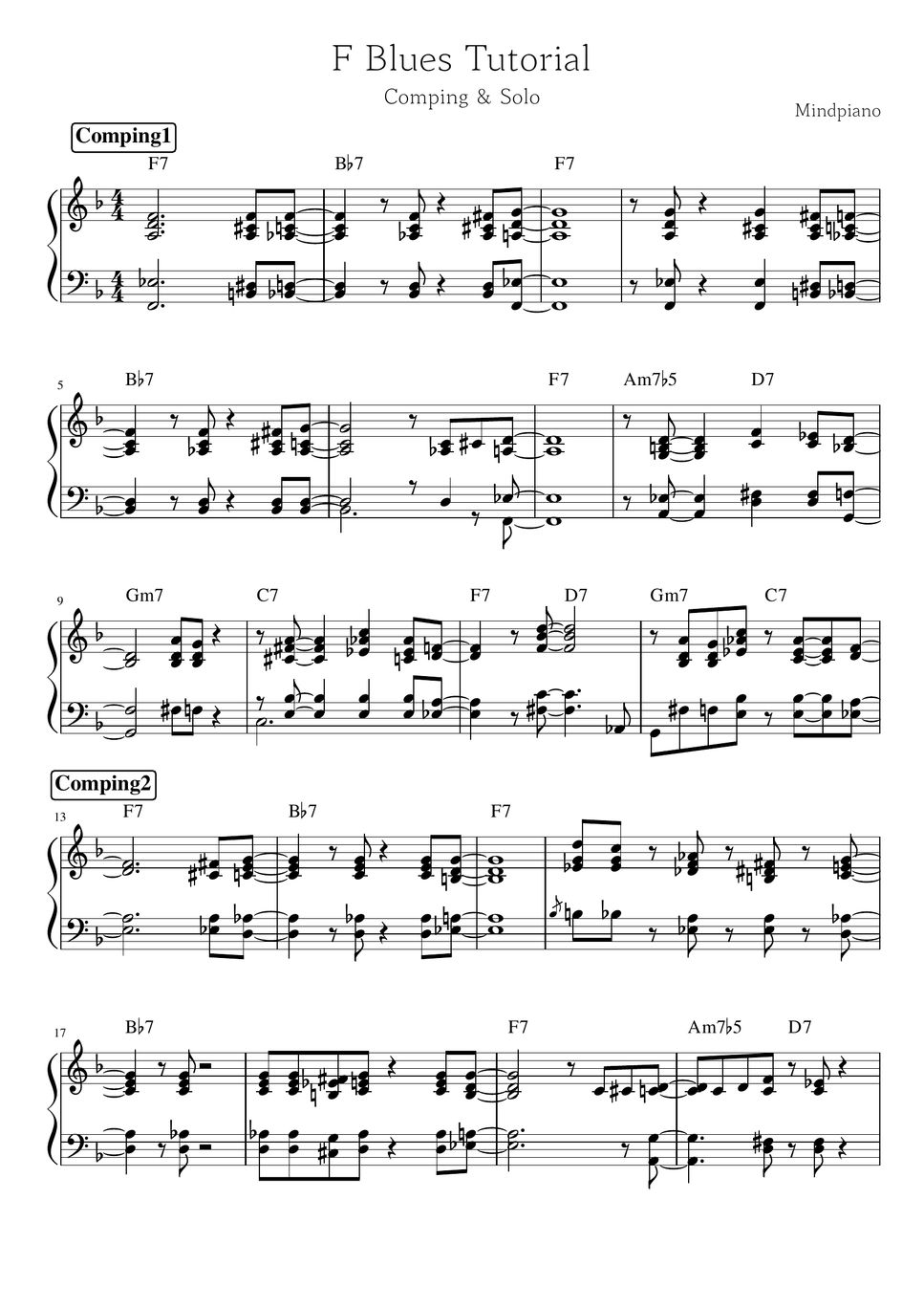 F Blues Tutorial Comping&Solo (Jazz Piano) Hoja by Mindpiano