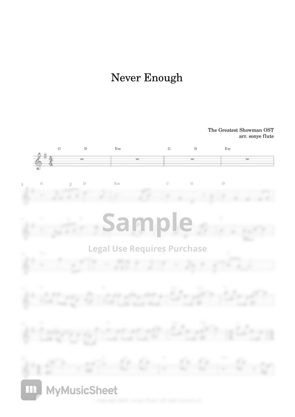 The Greatest Showman OST - Never Enough (Flute Sheet Music Easy) by sonye flute
