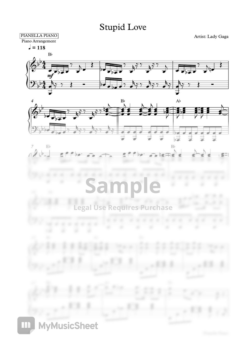 Lady Gaga - Stupid Love (Piano Sheet) by Pianella Piano