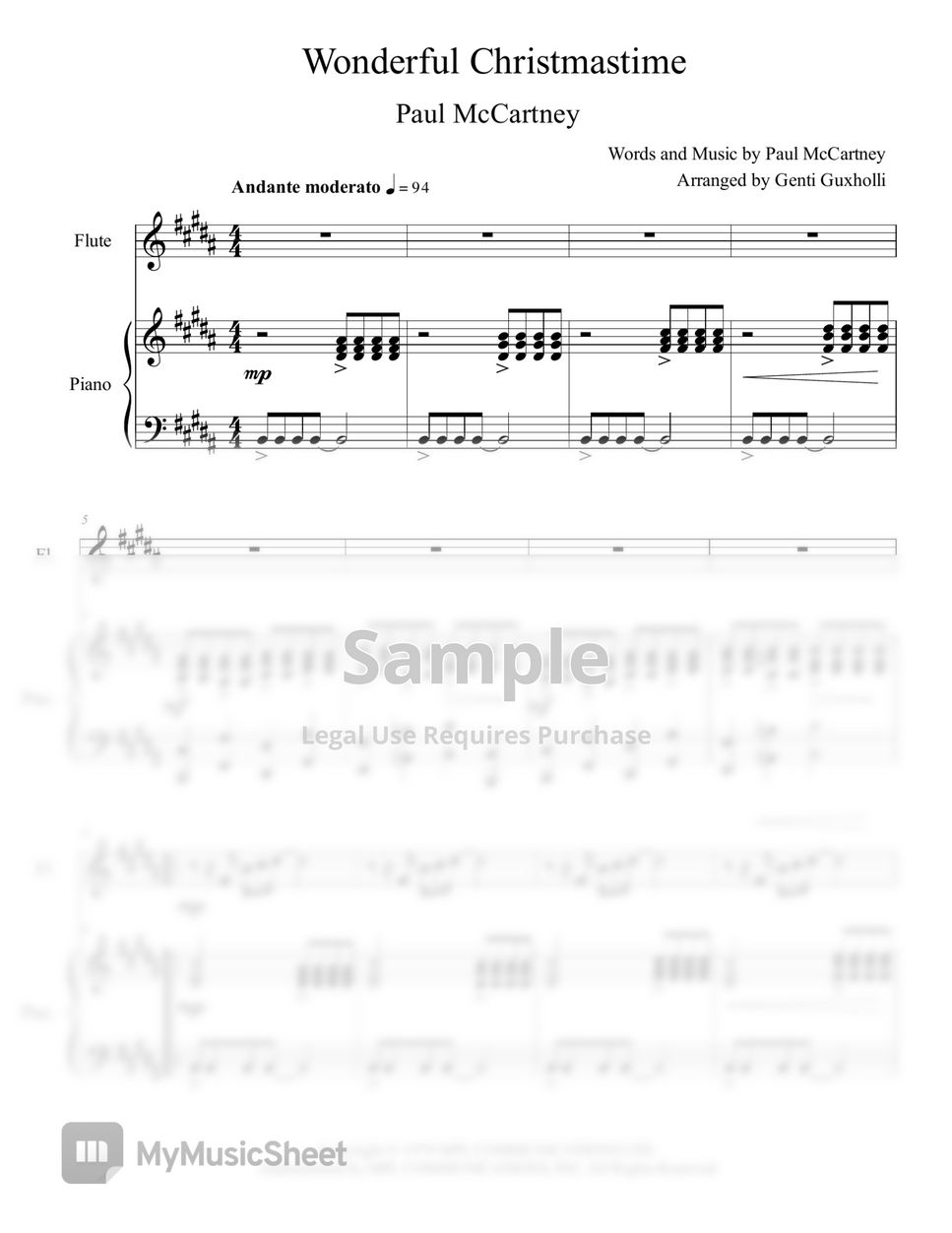 Paul McCartney - Wonderful Christmastime (Flute Solo with Piano Accompaniment) by Genti Guxholli