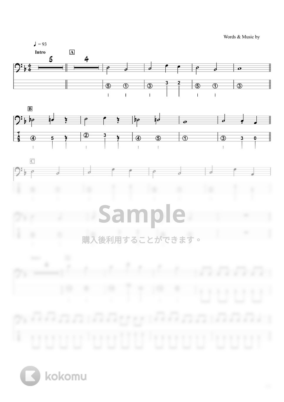 優里 - レオ (ベースTAB譜☆4弦ベース対応) by swbass