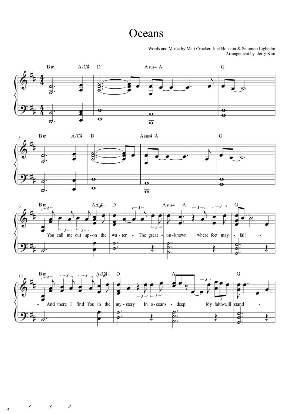 Hill song oceans where feet may fail sheets by jerry kim