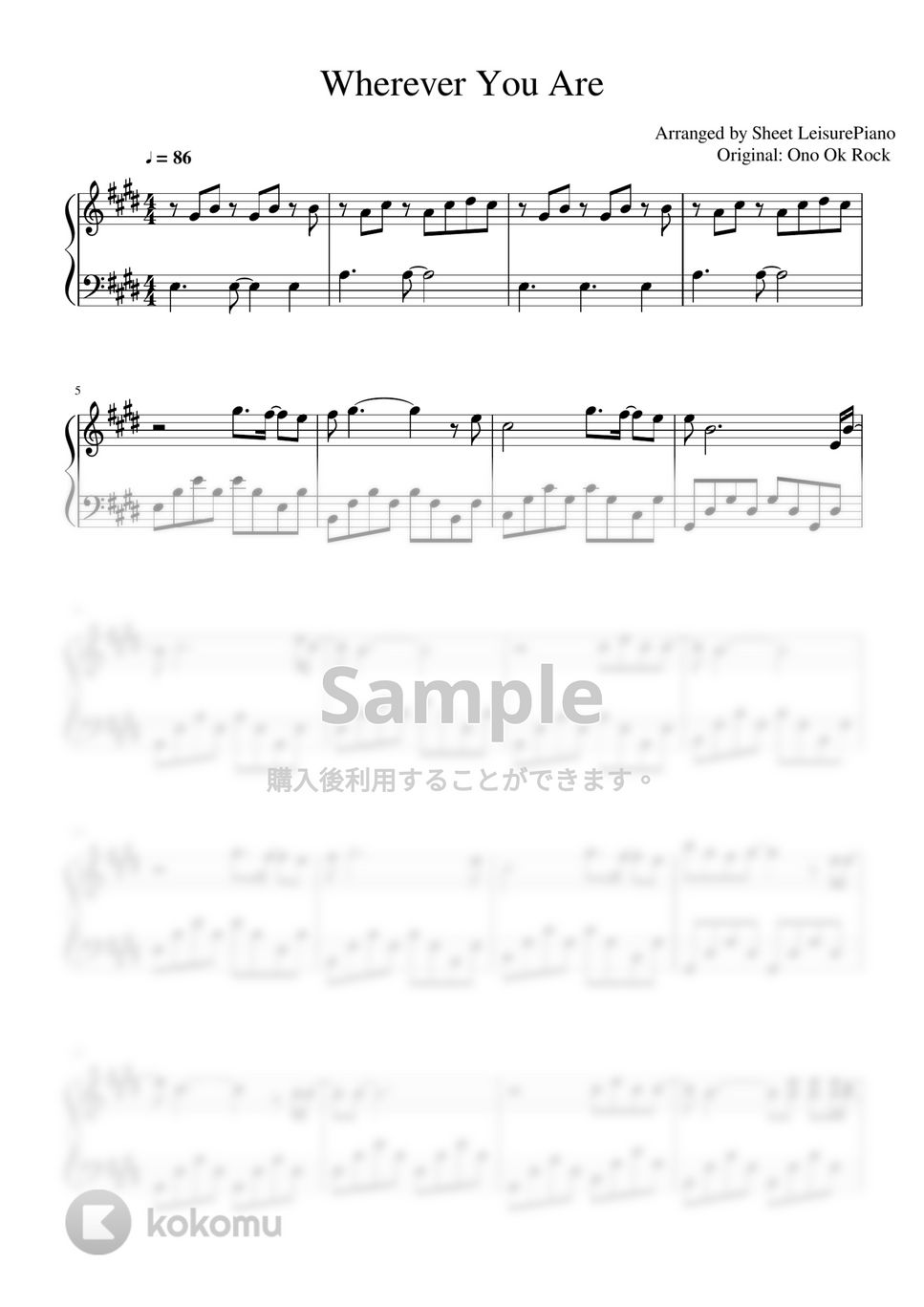 ONE OK ROCK - Wherever You Are by Leisure (OOR Piano) Sheets