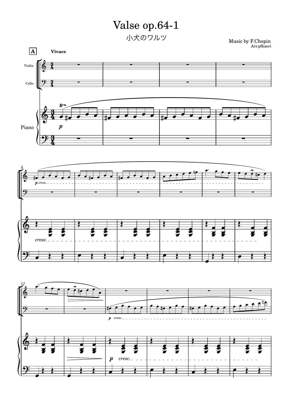 Chopin - Valse op.64-1 (1ver/Cdur・Piano trio/violin & cello) by pfkaori