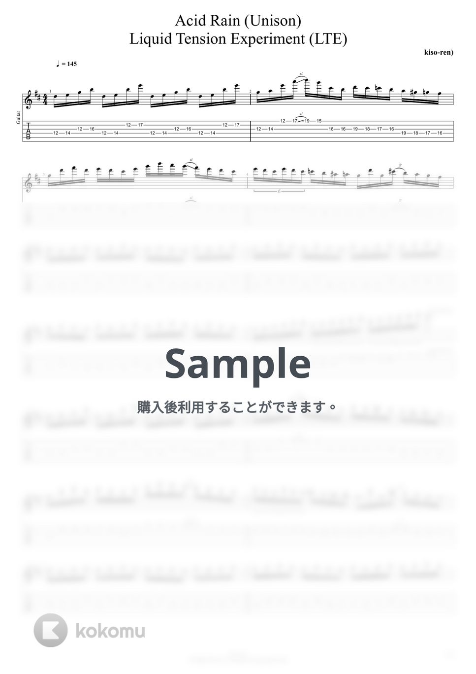 Liquid Tension Experiment - Acid Rain / Liquid Tension Experiment Unison Part 1:50~2:03 (TAB PDF &amp; Guitar Pro files.（gpX）) by Technical Guitar