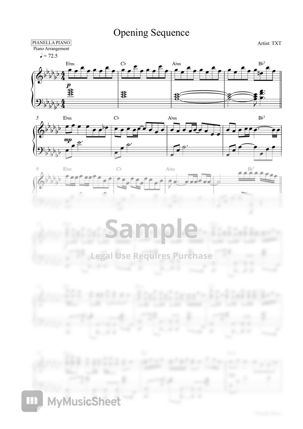 TXT - Opening Sequence (2 Piano PDF: Original Key & Easier Key) by Pianella Piano