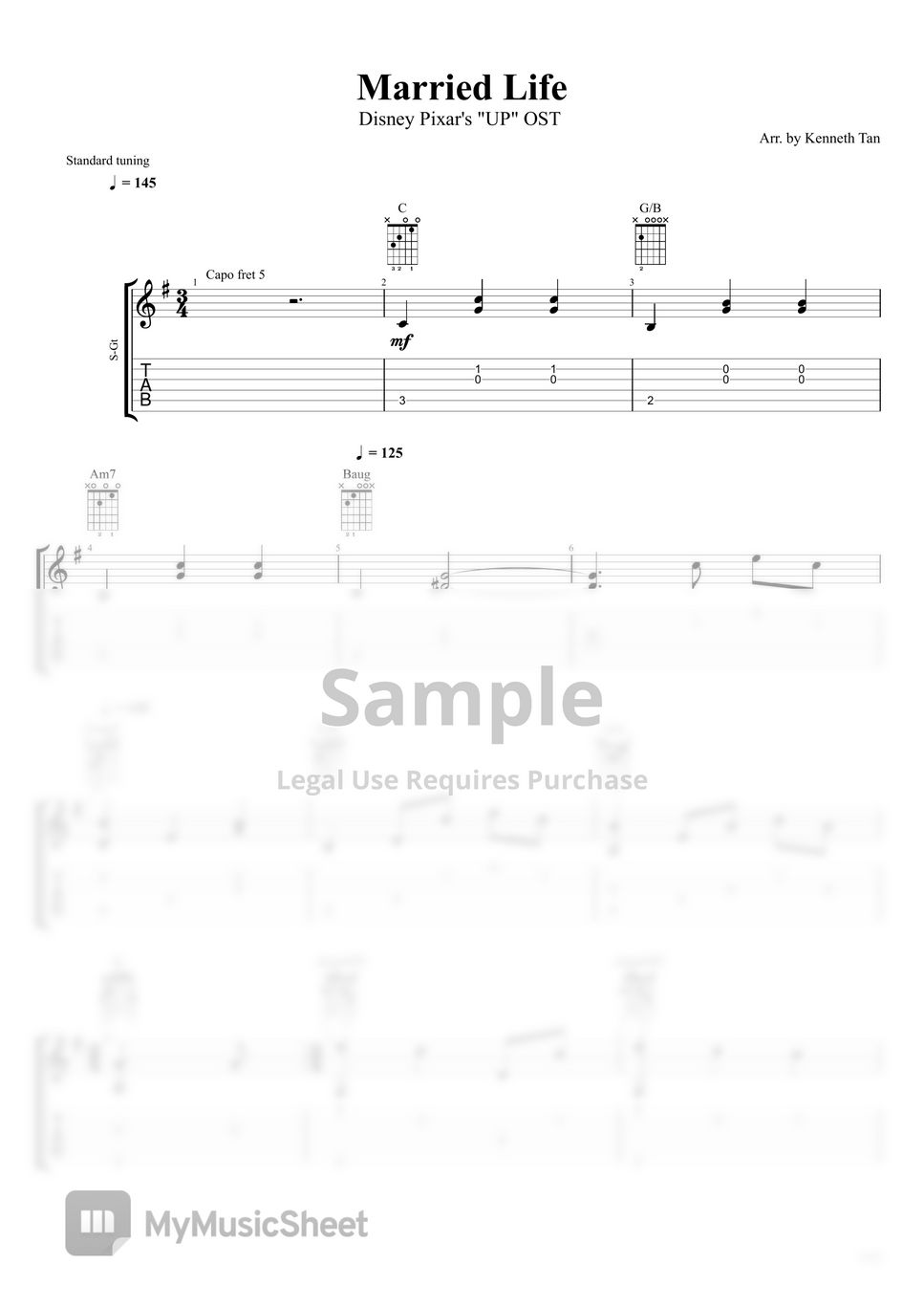Disney Pixar's "UP" OST Fingerstyle Guitar Married Life Sheets by