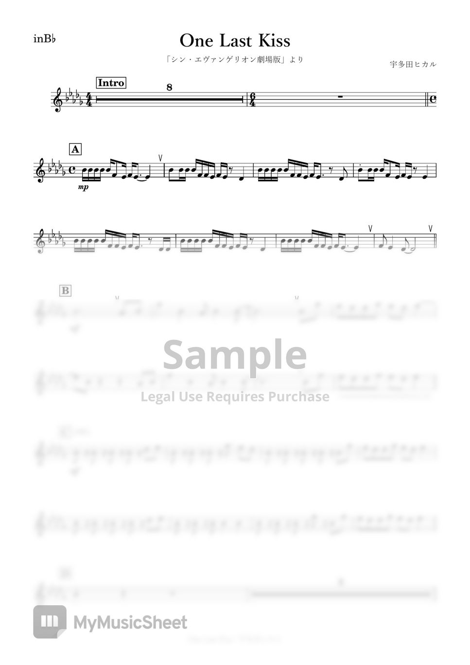 Neon Genesis EVANGELION One Last Kiss (B♭) 악보 by kanamusic