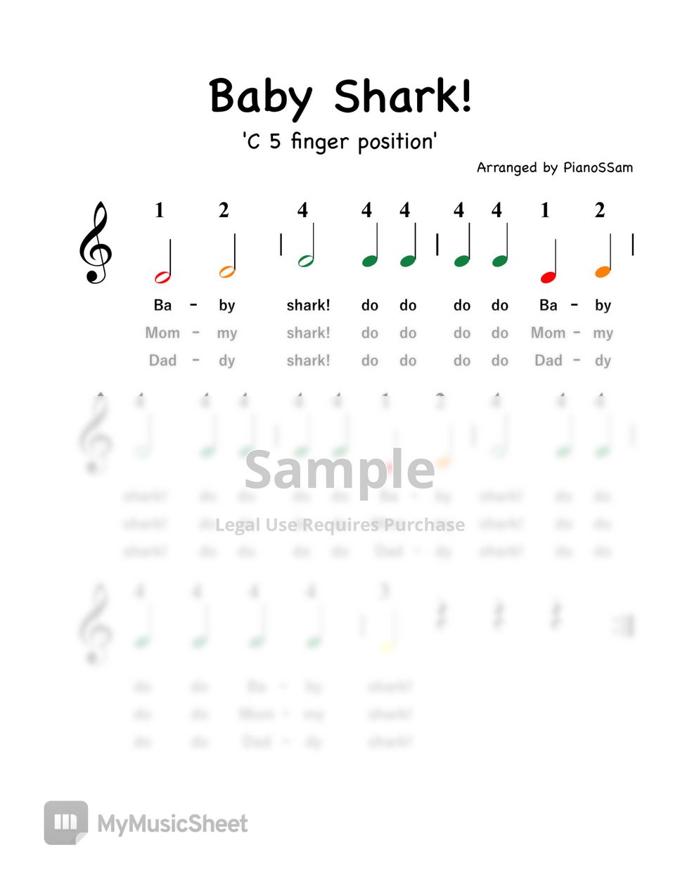 Children's song - Baby Shark (No Staff) by PianoSSam