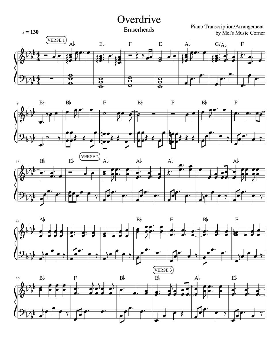 Eraserheads Overdrive (piano sheet music) Sheet by Mel's Music Corner