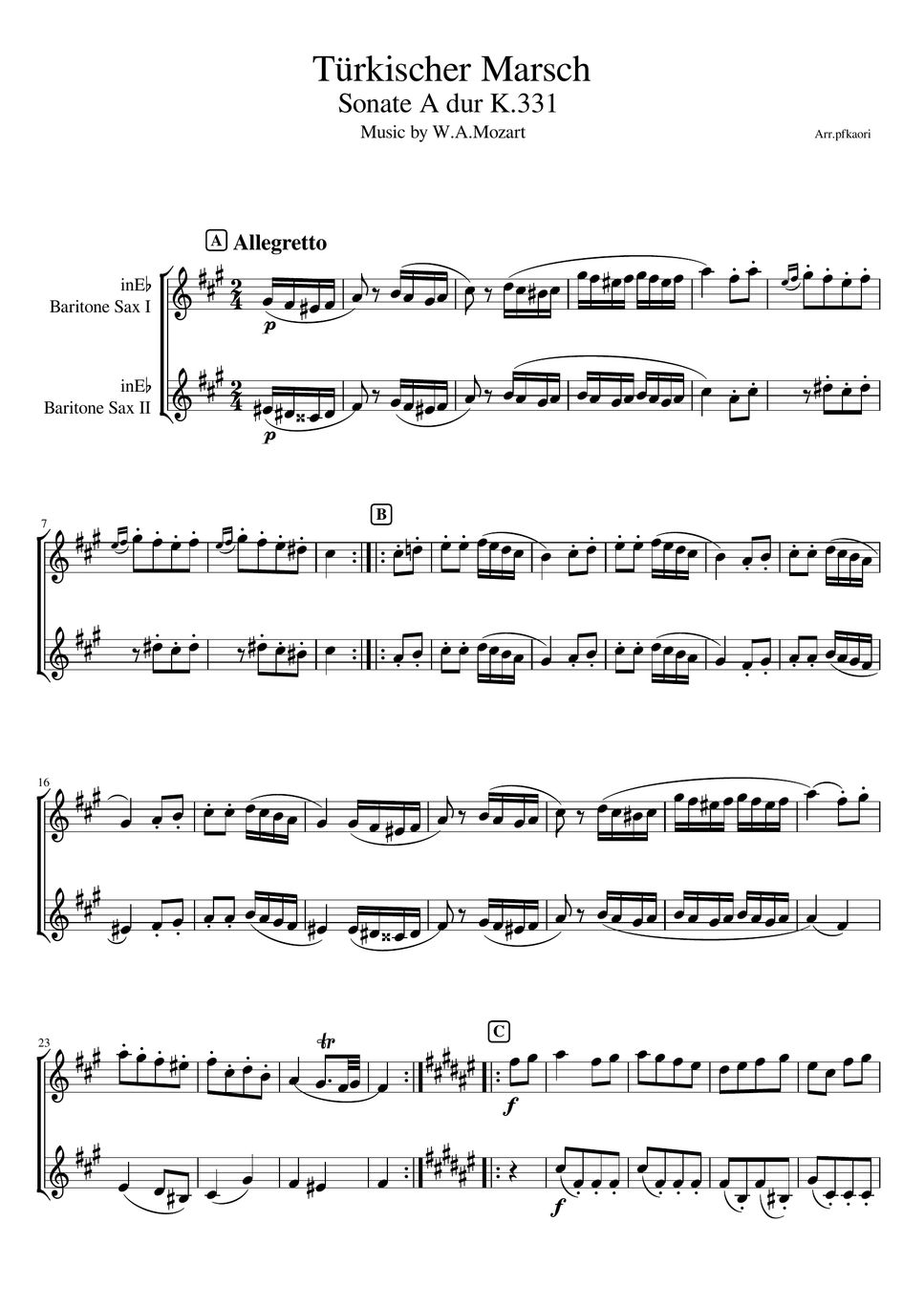 Mozart - Turkish March K.331 (Baritone Saxduo/unaccompanied) by pfkaori