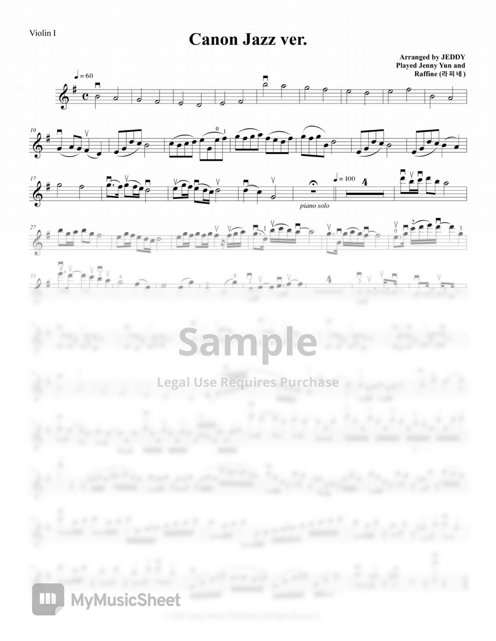 Jenny Yun - Canon Jazz Ver. (String Qaurtet) by Jenny Yun, Jeddy