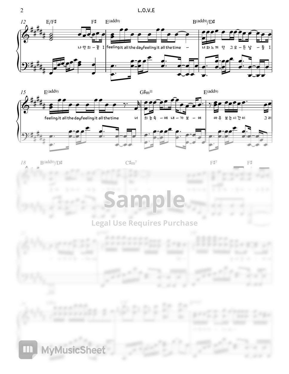 박지훈 (Park Ji Hoon) L.O.V.E Piano Sheet by. Gloria L. 악보