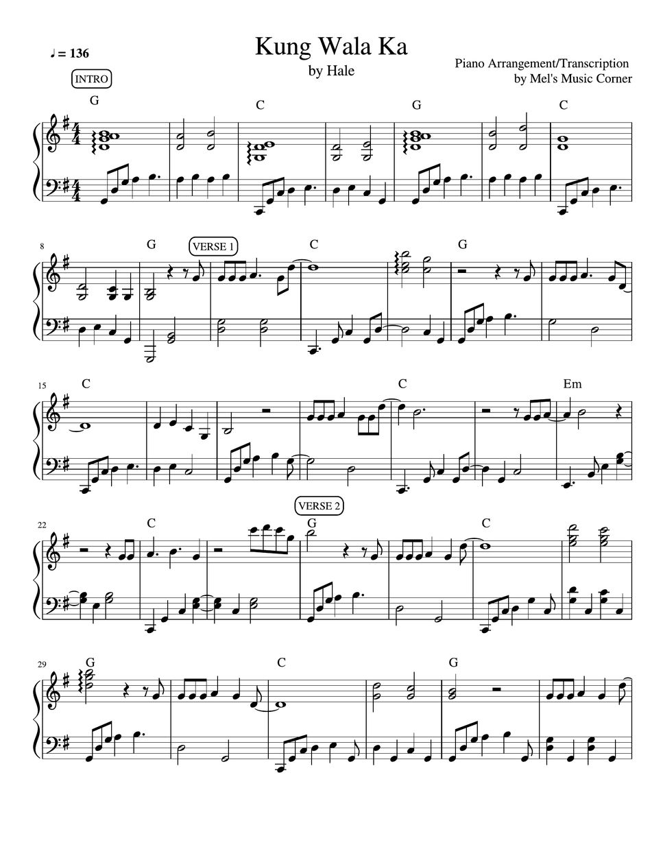 Hale - Kung Wala Ka (piano sheet music) 악보 by Mel's Music Corner
