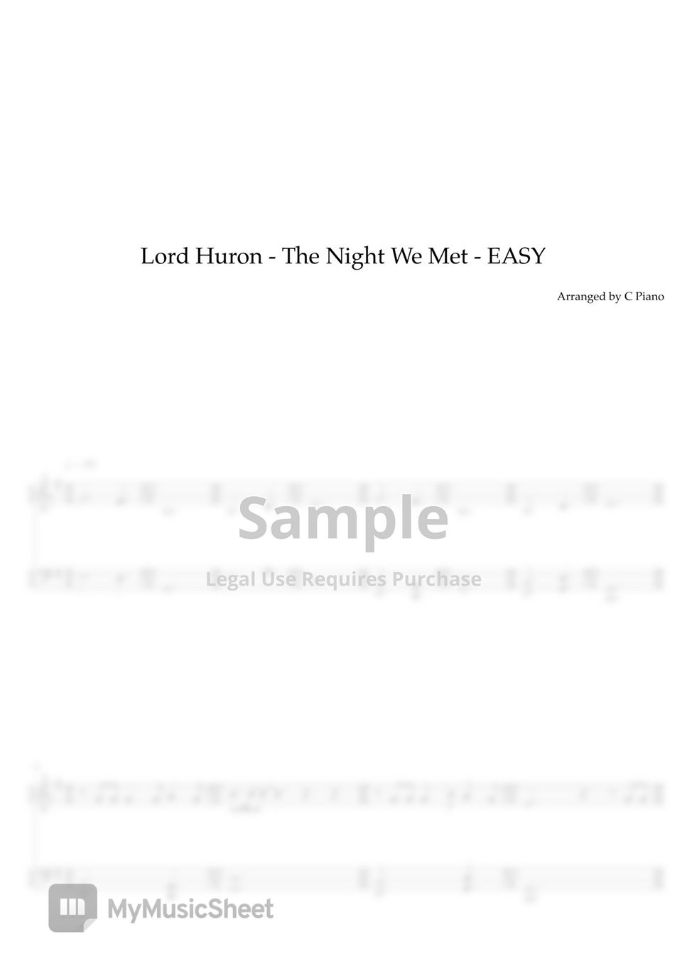 Lord Huron The Night We Met Easy Version Sheets By Arranged By C Piano 