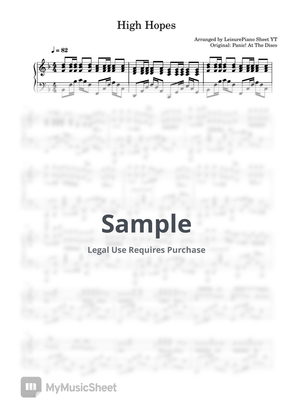 Panic at the disco high hopes sheets by leisure piano sheets yt