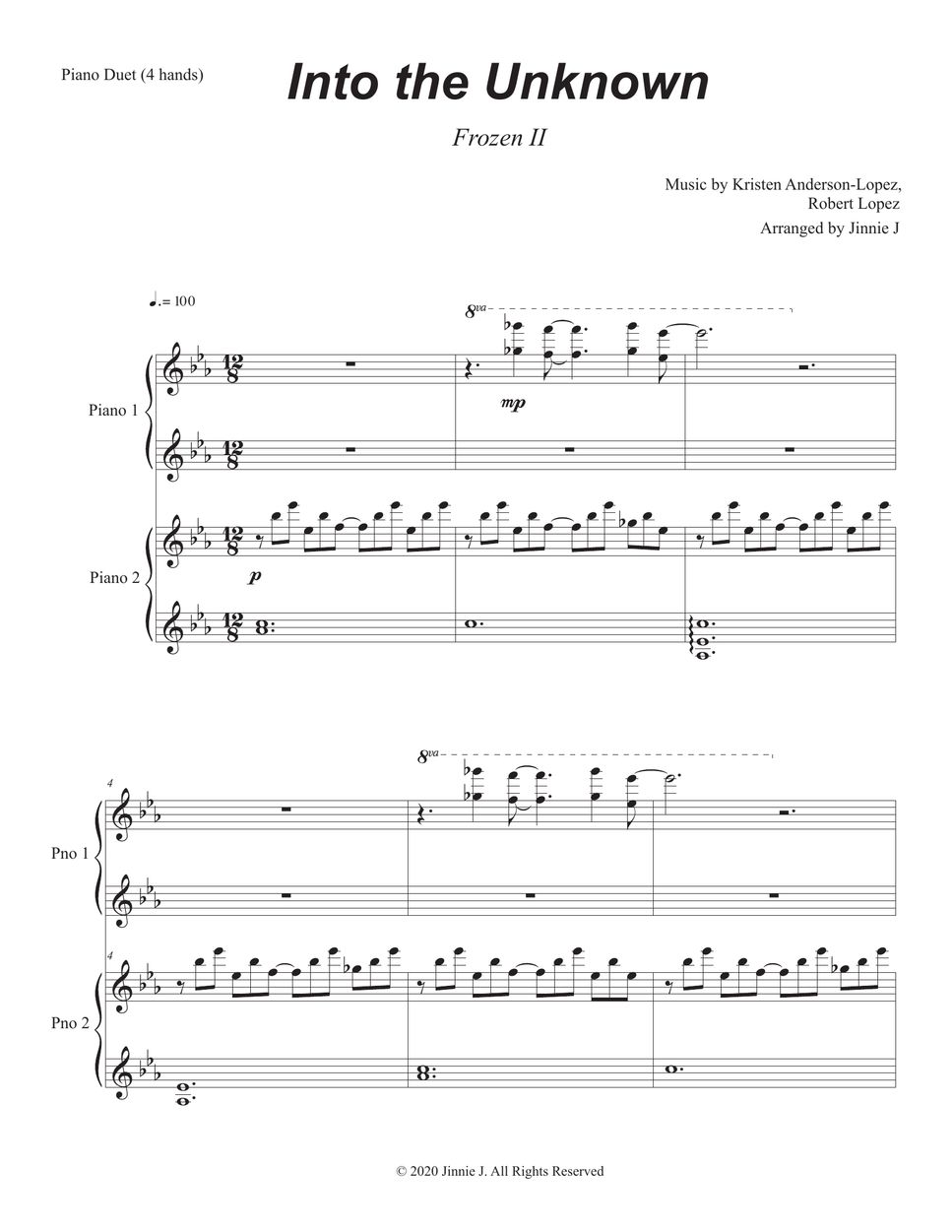 frozen2 Into the Unknown (4 Hands Piano) Sheets by Jinnie J