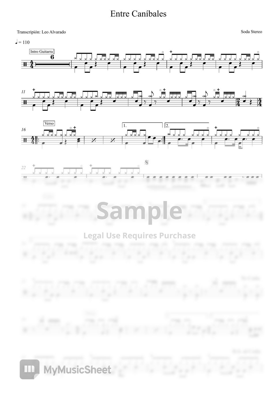 Soda Stereo - Entre Caníbales by Drum Transcription: Leo Alvarado