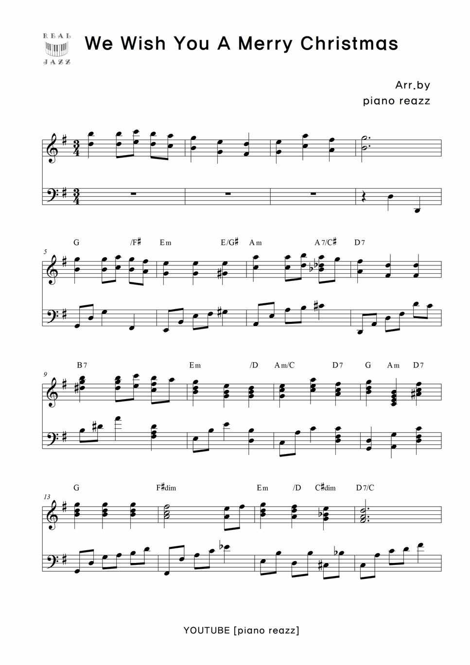 Carol - We Wish You a Merry Christmas (Easy New Age) Sheet by piano reazz