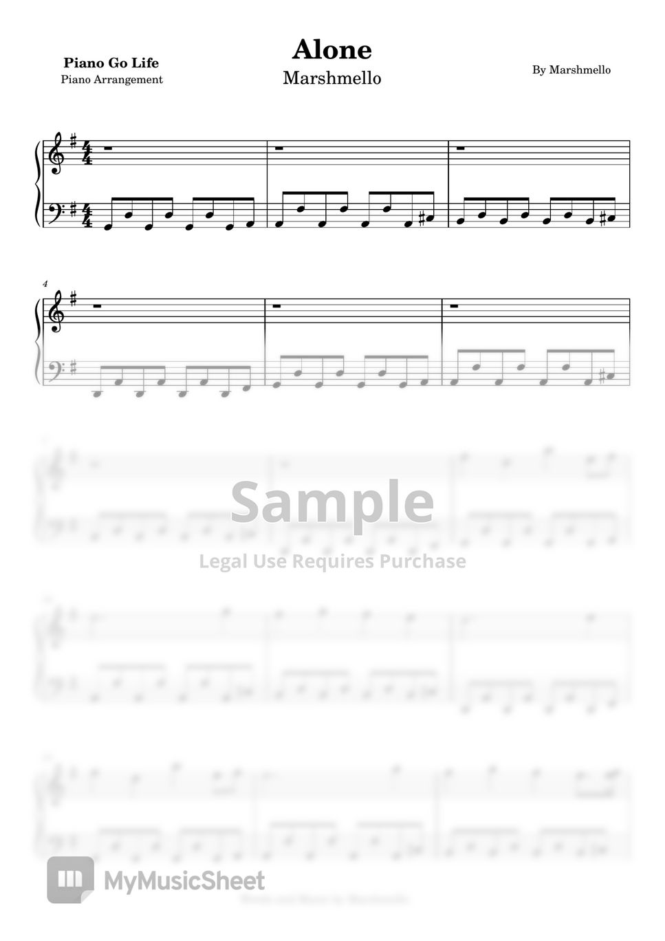 Marshmello Alone Sheets by Piano Go Life