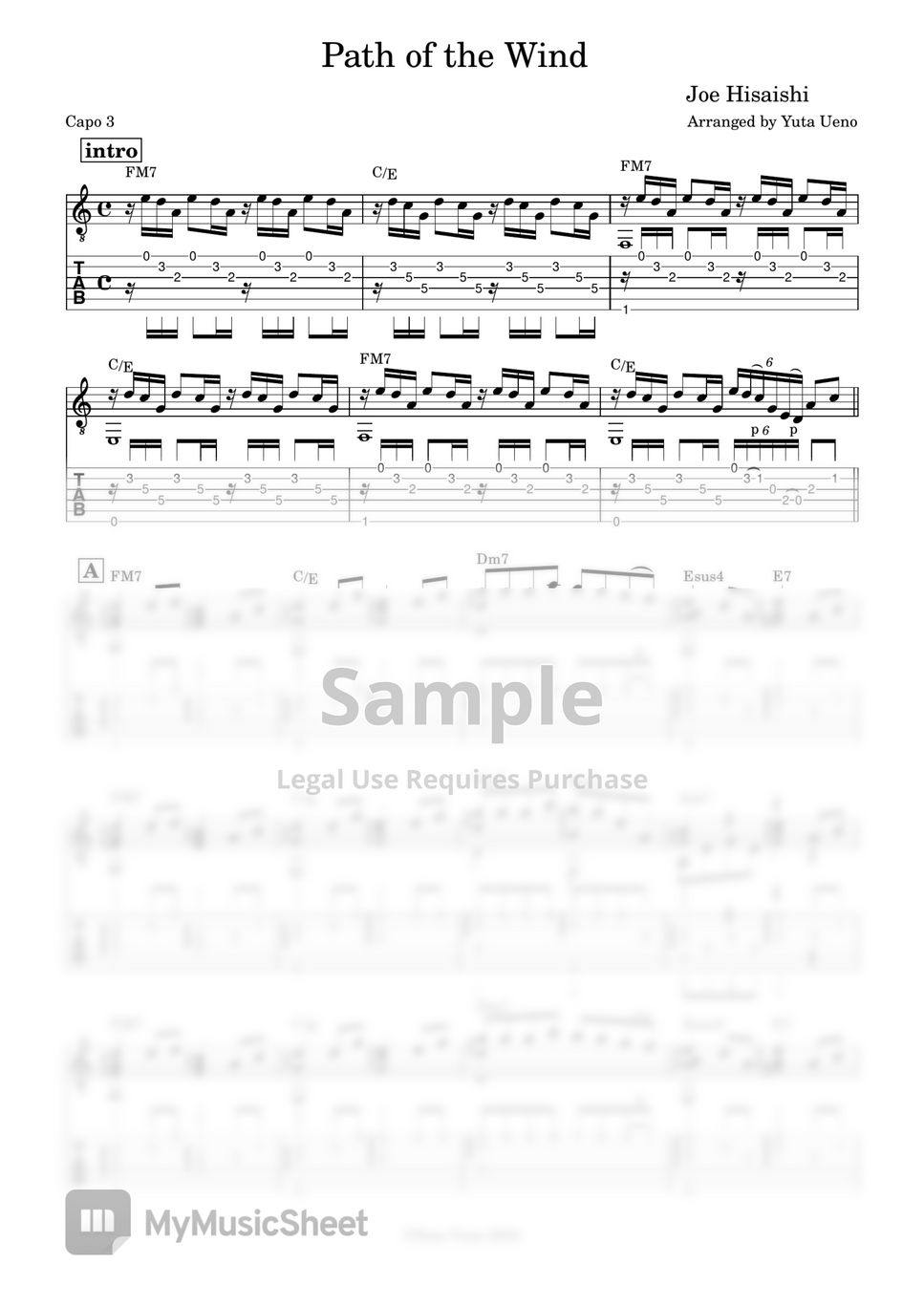 joe-hisaishi-path-of-the-wind-fingerstyle-tab-1staff-by-yuta-ueno