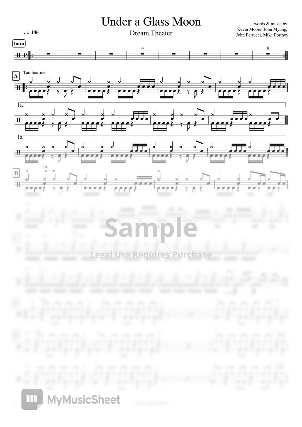 Dream Theater Under a Glass Moon 악보 by Cookai's Jpop Drum sheet music!!!