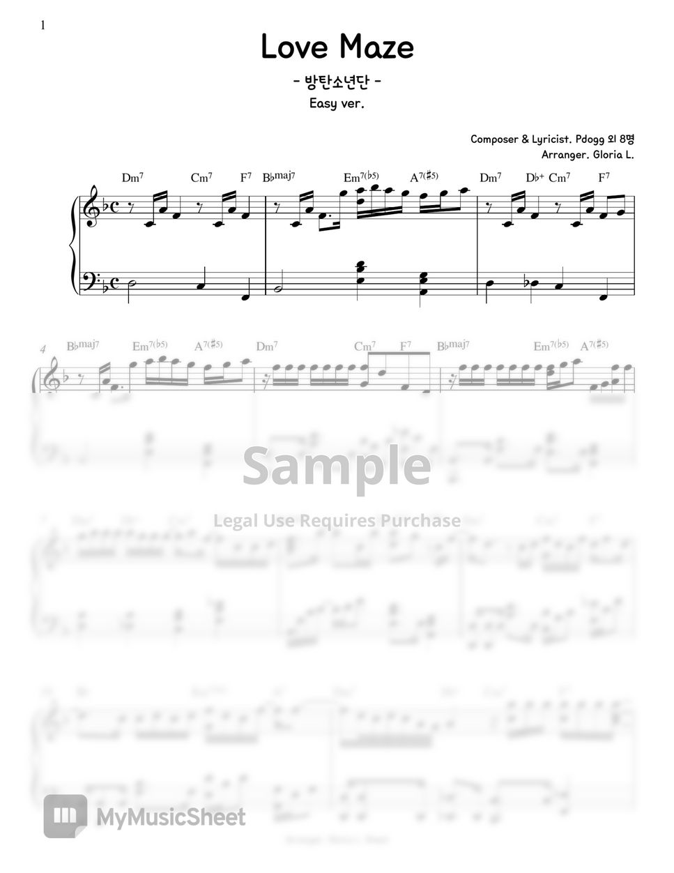 BTS (방탄소년단) Love Maze (Easy Transpose key) Sheets by Gloria L.