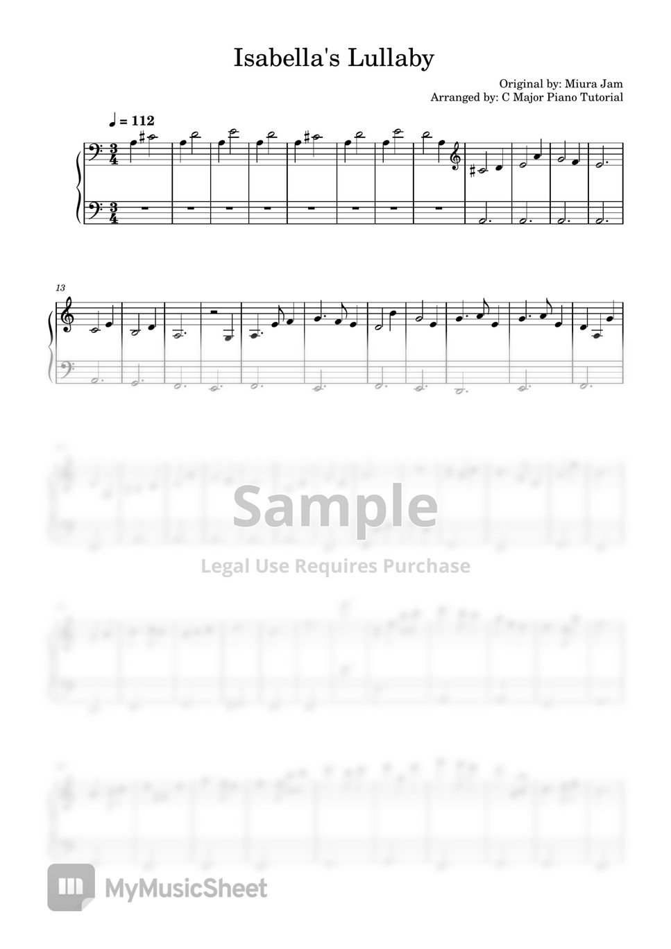 Miura Jam - Isabella's Lullaby by C Major Piano Tutorial