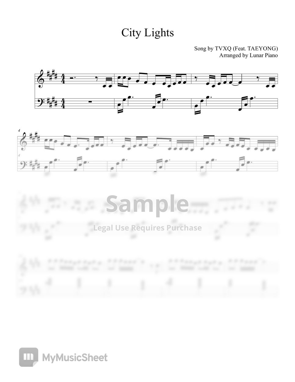 TVXQ (동방신기) City Lights by Lunar Piano 악보