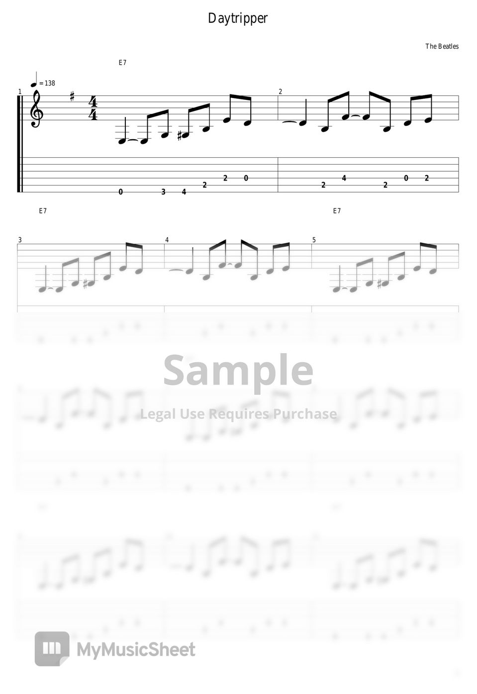 The Beatles - Daytripper タブ+五線譜 by guitar cover with tab