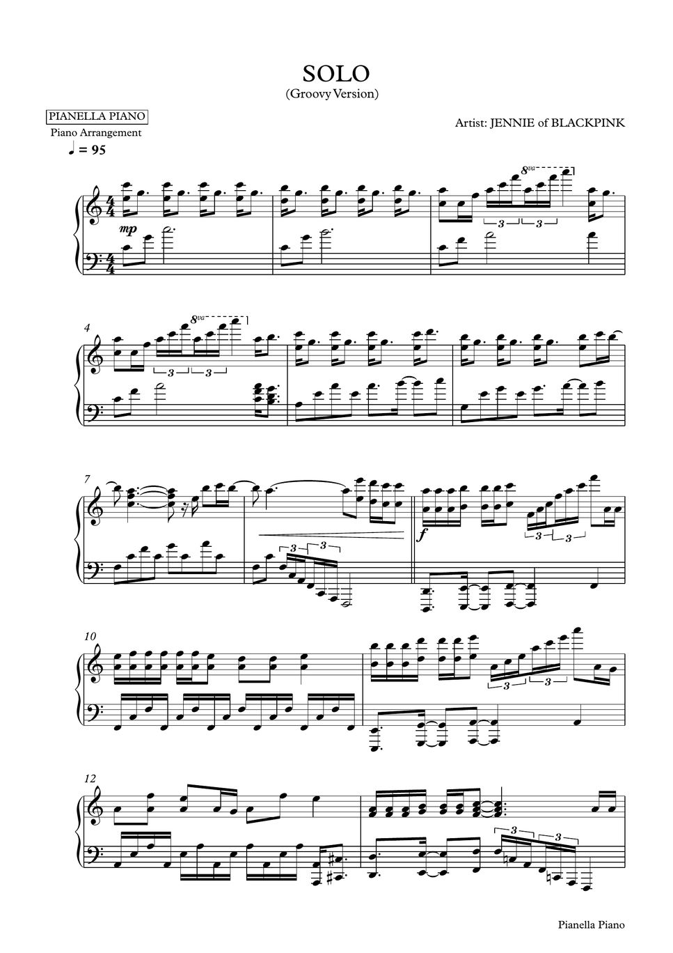 BLACKPINK JENNIE SOLO (Piano Sheet + Drum Backing Track) Sheets by