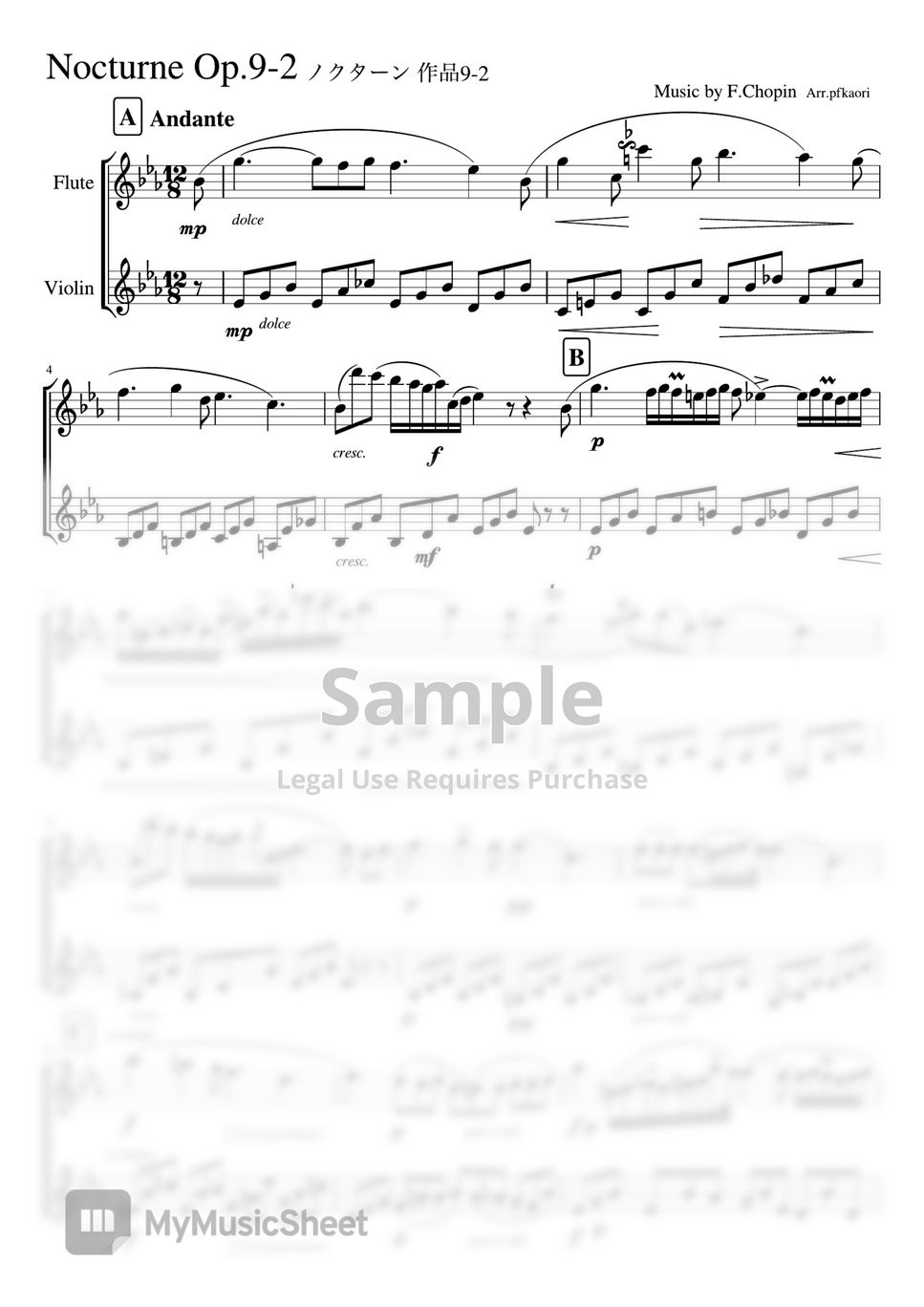 F.Chopin - Nocturne op.9-2 (Flute & Violin duet non accom paniment) by pfkaori