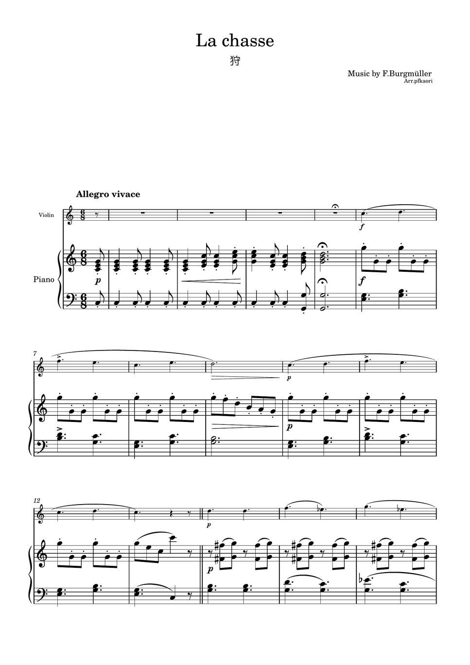 ブルグミュラー - 狩 (ヴァイオリン&ピアノ) by pfkaori