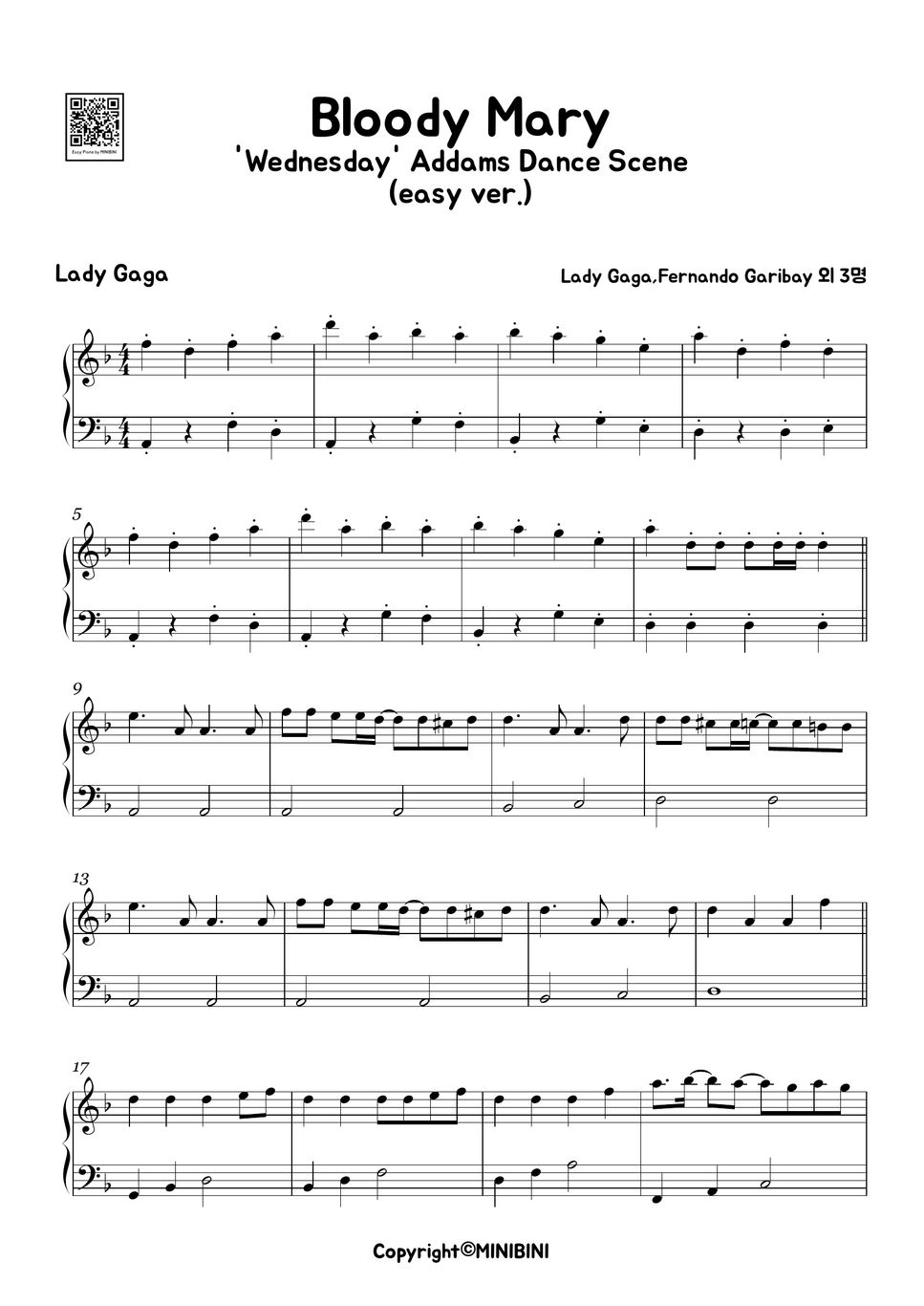 Lady Gaga Bloody Mary (Easy Version) Sheets by MINIBINI