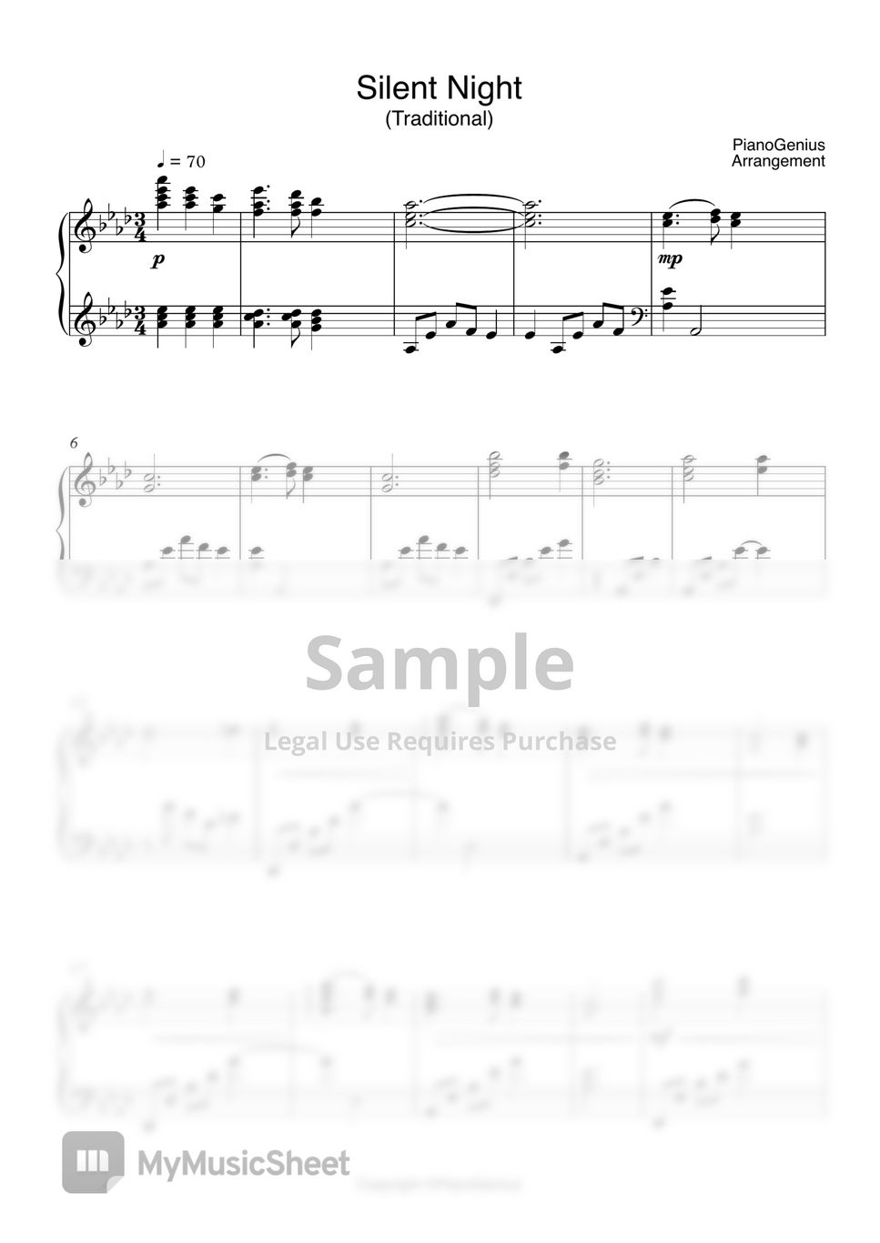Franz Gruber Silent Night Sheets by PianoGenius