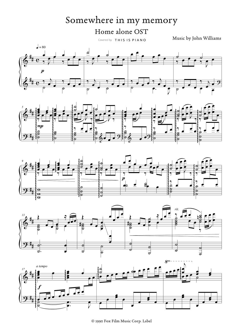 Home Alone Somewhere in my memory (Difficult Version) Sheet by THIS