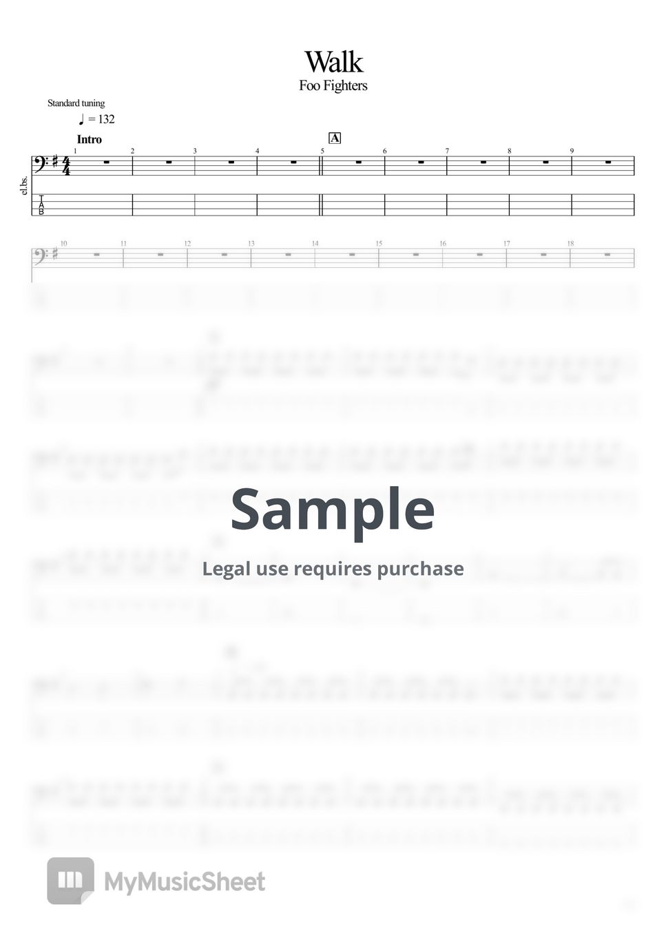 Foo Fighters Walk Tab + 1staff by BassBlur