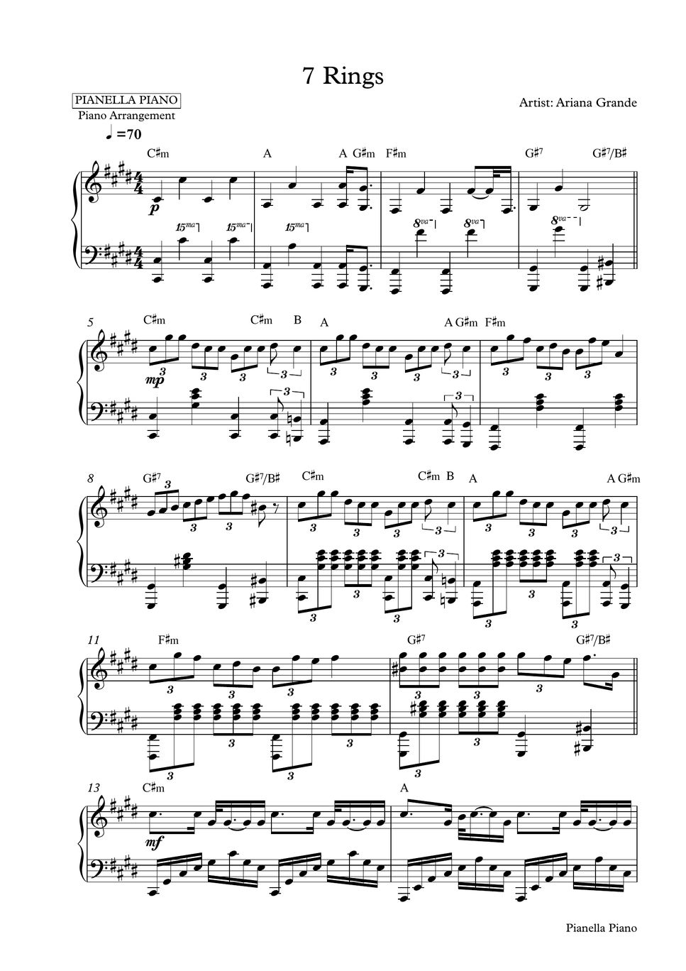 Ariana Grande 7 rings (Piano Sheet) Partitura by Pianella Piano