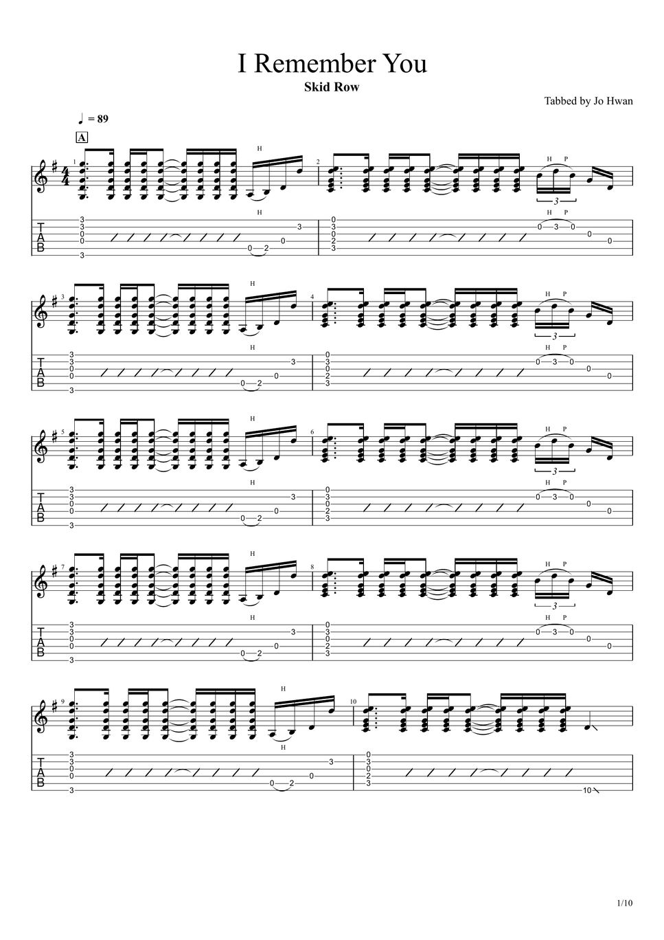 Skid Row I Remember You Tab + 1staff by Jo Hwan