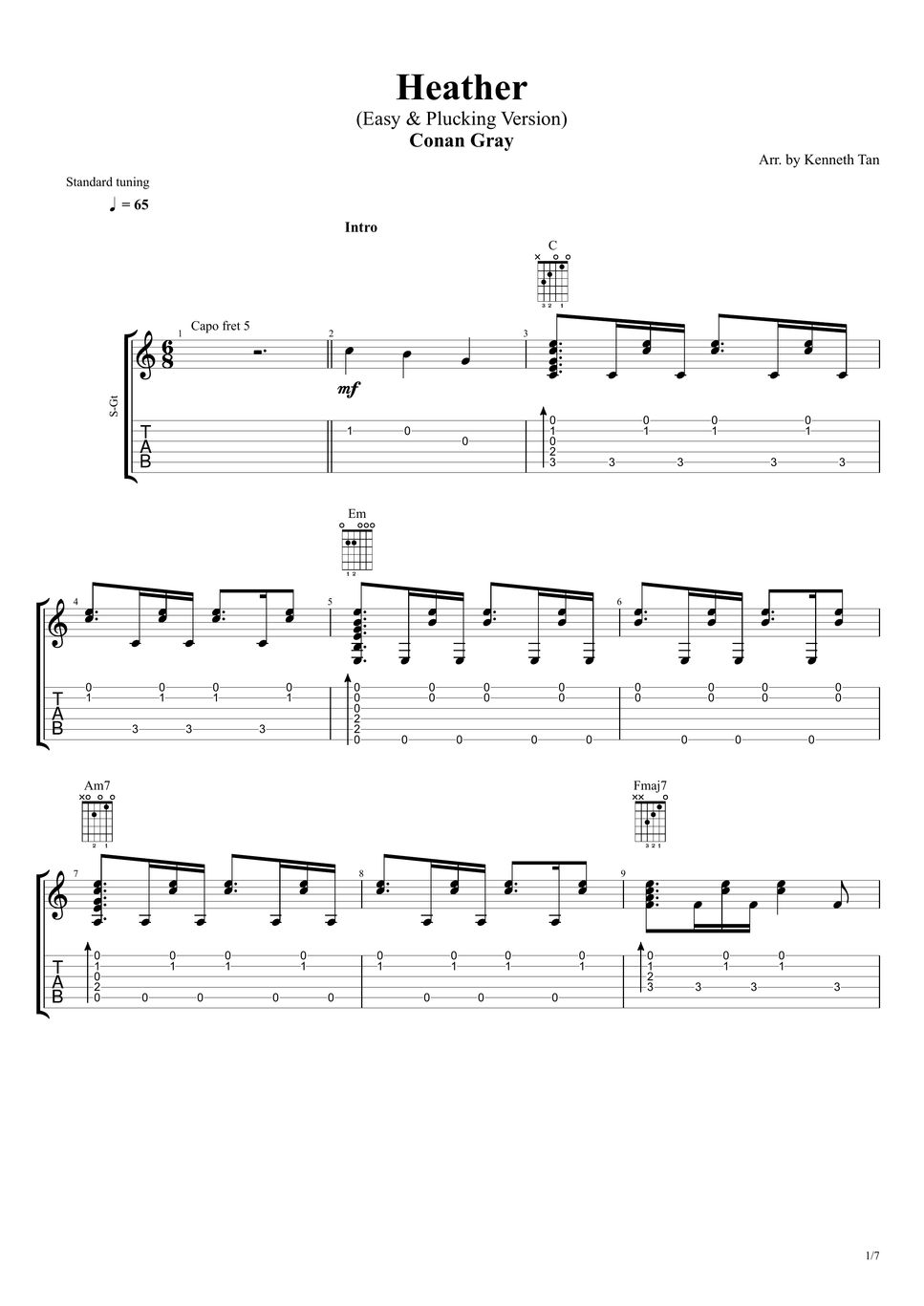 Conan Gray Fingerstyle Guitar Heather Easy Plucking Version 