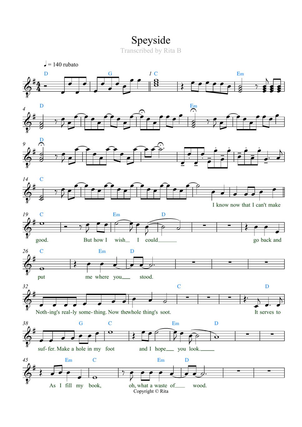 Bon Iver S P E Y S I D E (With lyrics and chords) 악보 by Rita B