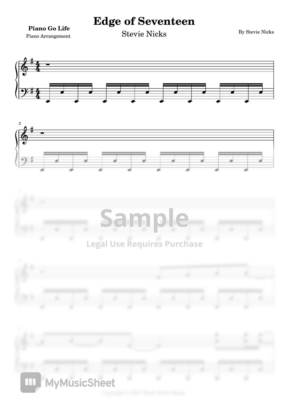 Stevie Nicks - Edge of Seventeen Sheets by Piano Go Life