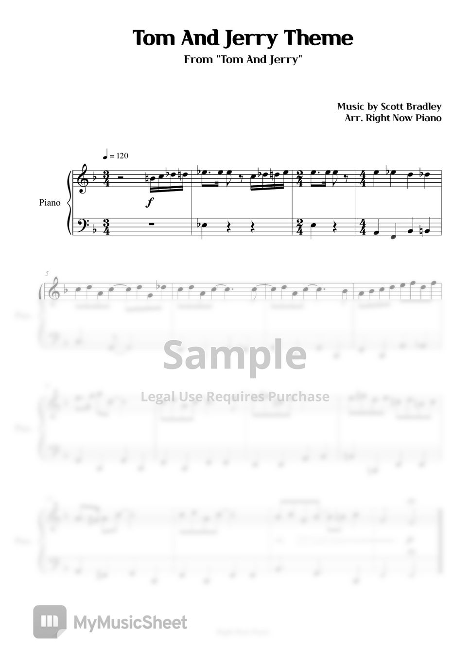 Tom And Jerry Theme Sheets by Right Now Piano