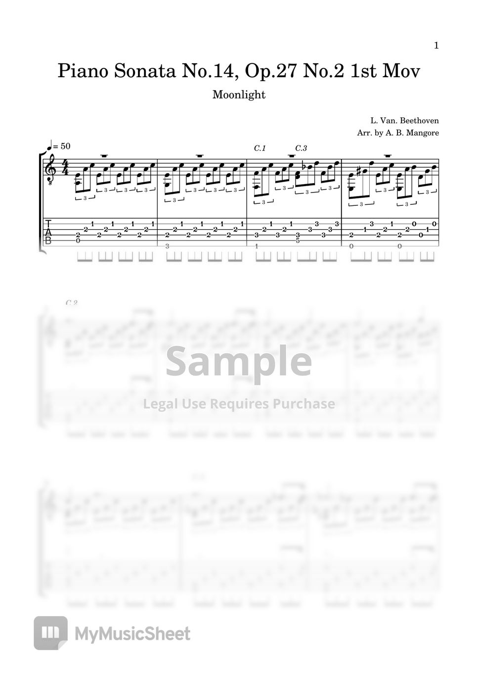 Ludwig van Beethoven - Piano Sonata No.14 1st Mov (arranged by Agustine Barrios Mangore) by LemonTree