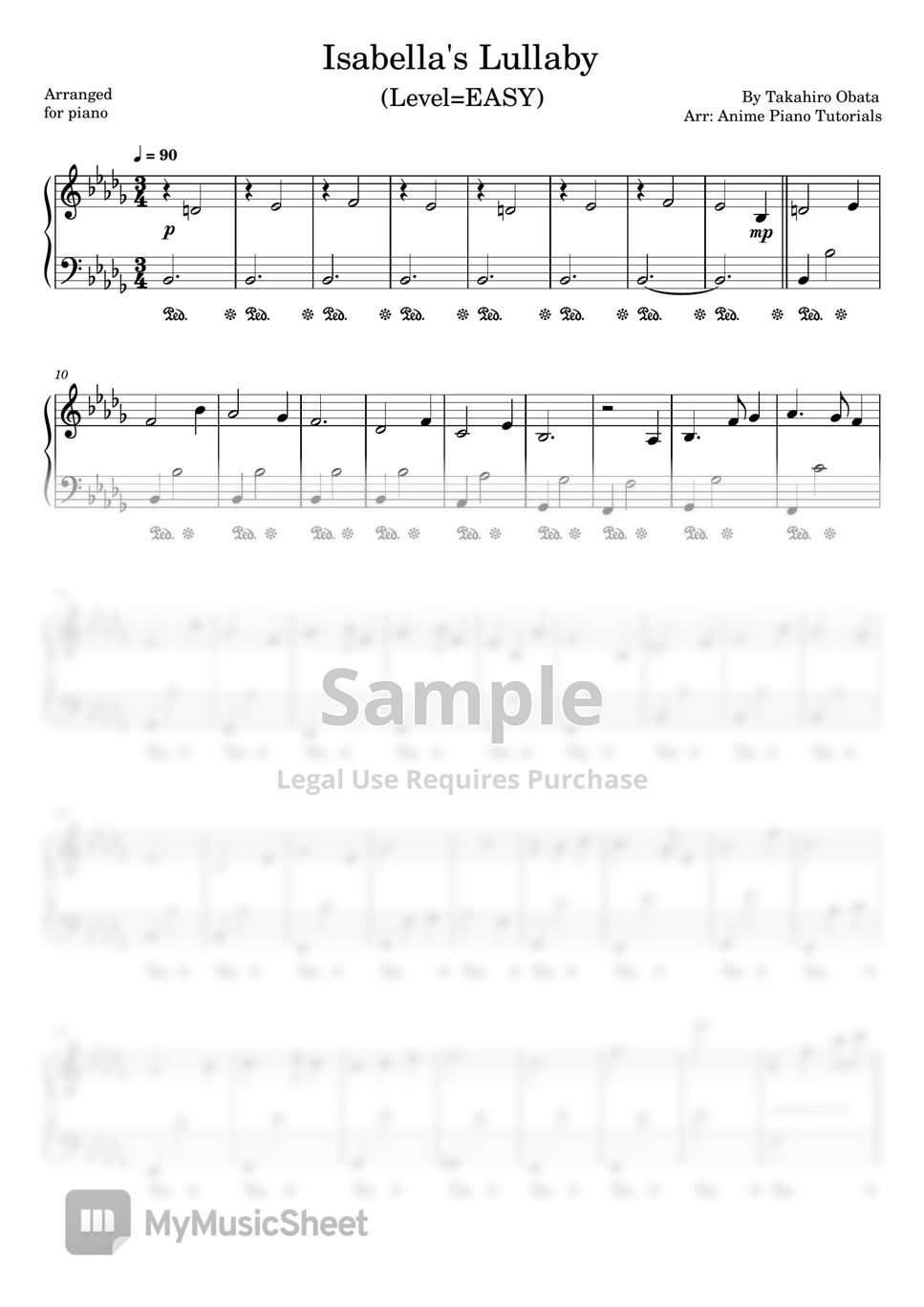 Takahiro Obata Isabella S Lullaby Sheet By Anime Piano Tutorials
