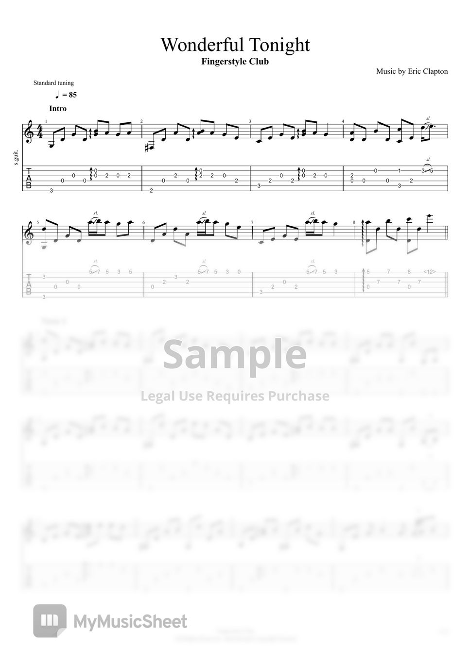 Eric Clapton Wonderful Tonight Sheets by Fingerstyle Club