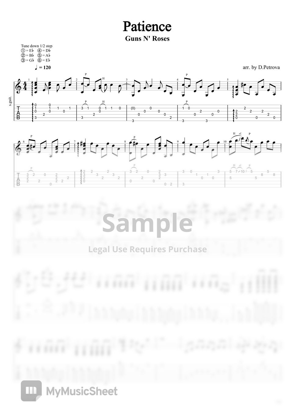 Guns N' Roses - Patience (Fingerstyle Guitar Arrangement, Half-Step Down Tuning, No Capo) by D.Petrova (Edora)