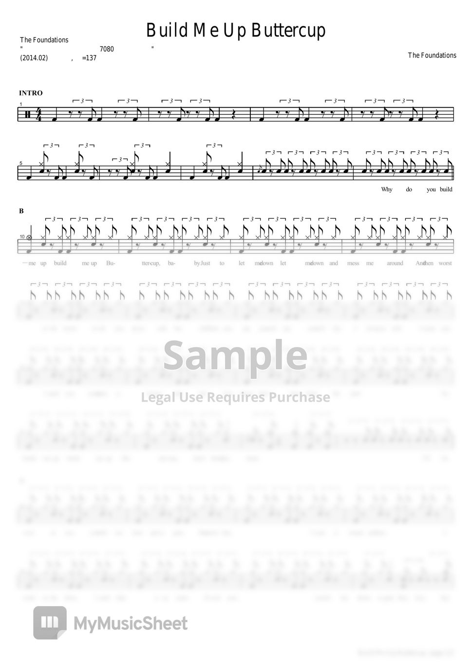 The foundations build me up buttercup sheets by copydrum