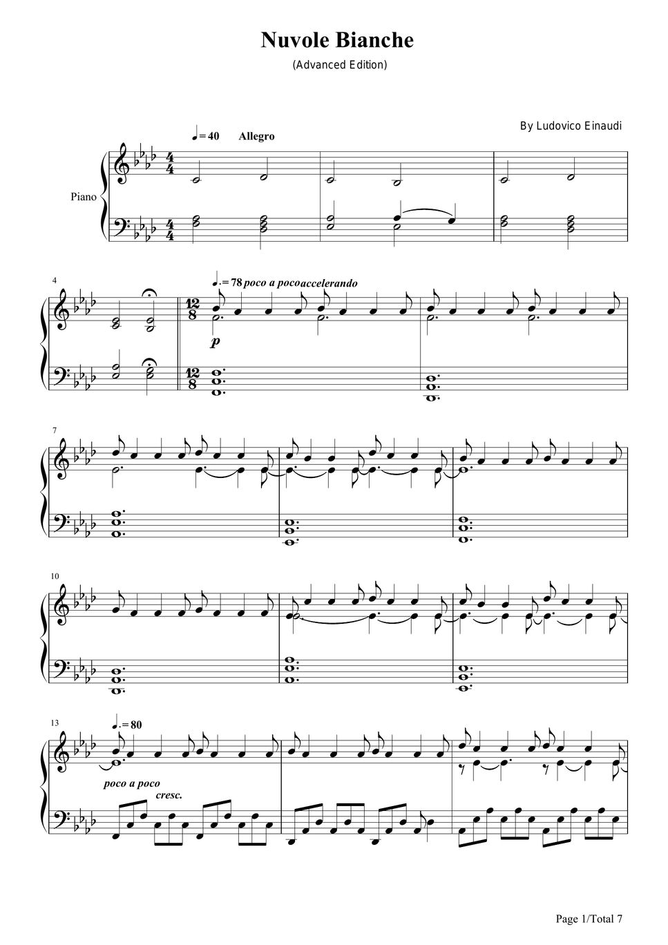 Ludovico Einaudi Nuvole Bianche,Ludovico Einaudi,Piano Solo Sheet